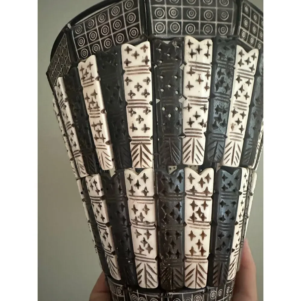 Vintage Carved Bone Clip bovine Tile Lamp Shade 8x3x8”brown cream off white